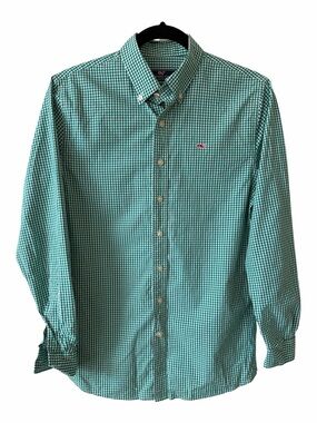 Vineyard Vines Men's Green and White Button-Down Shirt YL (16)